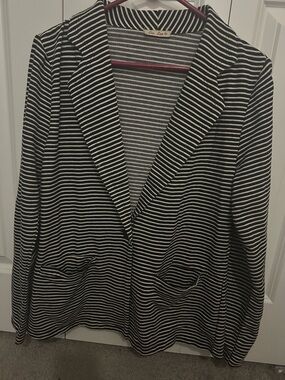 Casual Black & White Striped Knit Blazer